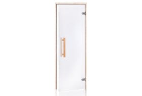 Badstudør – klart glass med dørkarm i osp. Ramme størrelse: 7 x 20 
