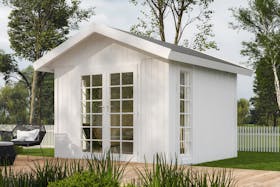 Abri de jardin toit plat BOX-AYOUS - 350x250 cm - Rebord de toit laqué  blanc (RAL 9010) - Happy bois - Le spécialiste des piscines hors sol en bois