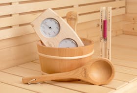 Traditional Sauna Set - Sauna Bucket, Ladle, Hygrometer, Thermometer &amp; Hourglass